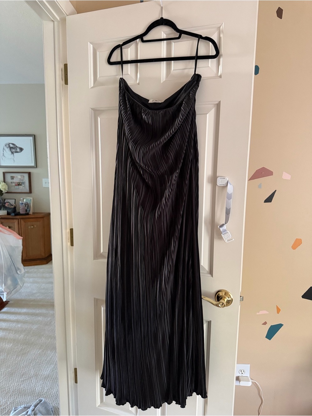 Black Pleated Satin Slip Dress